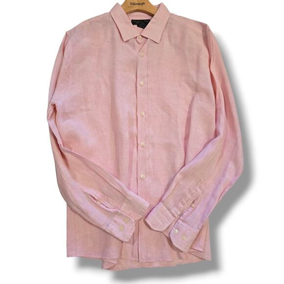 The Men’s Store Bloomingdale’s Men’s Pink Linen Button-Down Shirt Size Large - Picture 6 of 9
